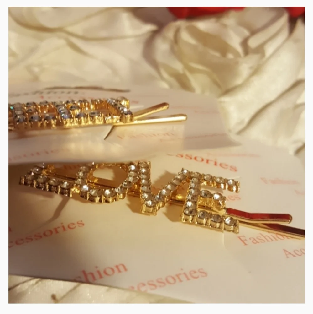 Rhinestone LOVE & SWEET Hair Clips -  Sparkly Statement Barrettes